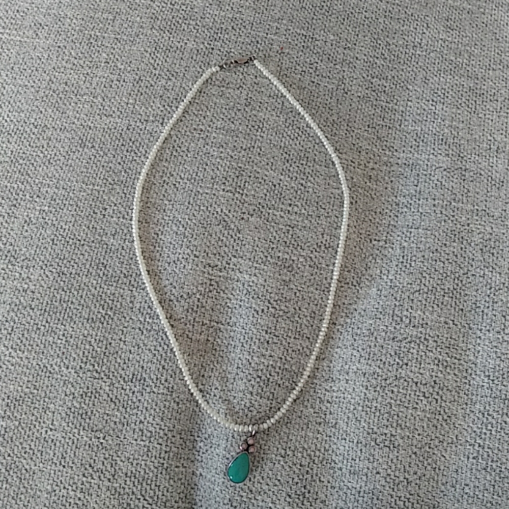 Sterling silver turquoise pendant pearl necklace